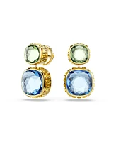 Swarovski Chroma Gold-Tone Plated Cushion Cut Drop Earrings