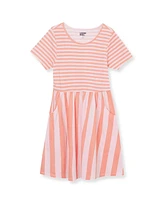 Lands' End Girls Plus Short Sleeve Gathered Waist Jersey Dress