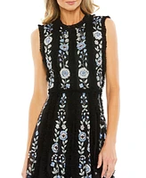 Women's Sleeveless High Neck Embroidered Mini Dress