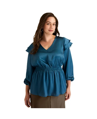 June + Vie Women's Plus Satin Peplum Top