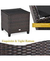 7PCS Patio Rattan Wicker Furniture Set Gas Fire Pit Table Sofa Cushion