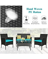 8PCS Patio Rattan Furniture Set Cushioned Sofa Coffee Table Backyard Turquoise