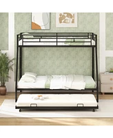 Modern Bunk Bed Frame with Pull-Out Trundle for Guest Rooms and Extra Sleeping Space