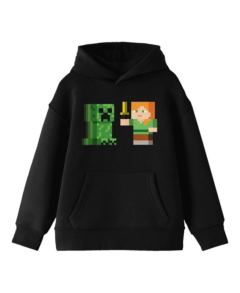 Minecraft Alex Versus Creeper Youth Black Graphic Hoodie-xl