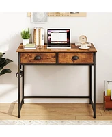 Space-Saving Home Office Desk with 2 Fabric Drawers and 4 Hanging Hooks for Organized Workspace