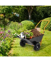 Dual-Wheel Wheelbarrow Garden Utility Cart with Pneumatic Tires for Easy Transport and Outdoor Tasks