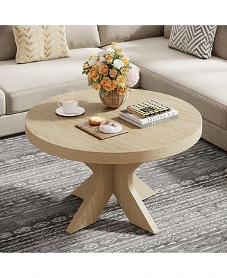 Tribesigns 31.49" Round Coffee Table, Wood Circle Coffee Table for Living Room