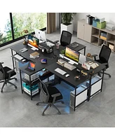 2-Person Reversible Computer Desk with Long Workspace and Led Lights for Modern Office Setup