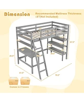 Loft Bed with Desk and Bookshelves for Kids Teens