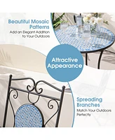 Gymax 3 Pcs Patio Bistro Set Outdoor Patio Furniture Set w/ 1 Mosaic Round Table & 2 Folding Chairs