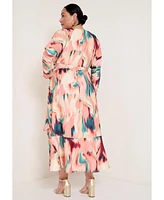 June + Vie Women's Plus Ruffled Dolman Sleeve Maxi Dress