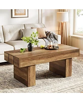 Tribesigns Rectangle Coffee Table, 47.24" Farmhouse Center Table with Slat Tabletop & Thick Base, Rustic Wooden Cocktail Tea Table for Living Room Apa