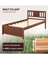 Wooden Platform Bed with Headboard and Slat Support