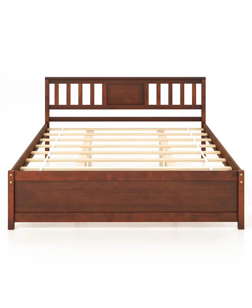 Wooden Platform Bed with Headboard and Slat Support
