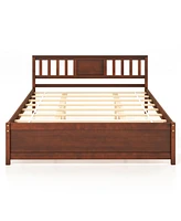 Wooden Platform Bed with Headboard and Slat Support
