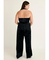 June + Vie Women's Plus Crushed Velvet Halterneck Jumpsuit