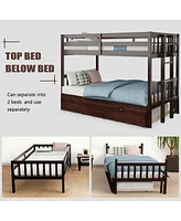 Pull-Out Bunk Bed with Trundle and Wooden Ladder for Space-Saving Extra Sleeping Space