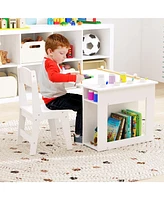 Kids Art Table and Chair Set Toddler Craft Drawing Desk-White