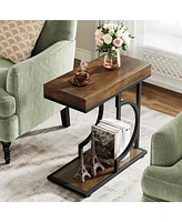 Tribesigns Narrow Side Table, C Shaped End Table Rustic Bedside Table Small Side Table for Couch