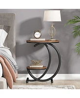 Tribesigns Round Side Table Set of 2, Industrial 2-Tier End Table with Storage Shelf