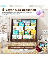 5 Tier Kids Bookshelf with Anti-Tipping Device Kids-friendly Height for Bedroom