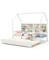 Kids Montessori Daybed with Roof and Shelf Compartments