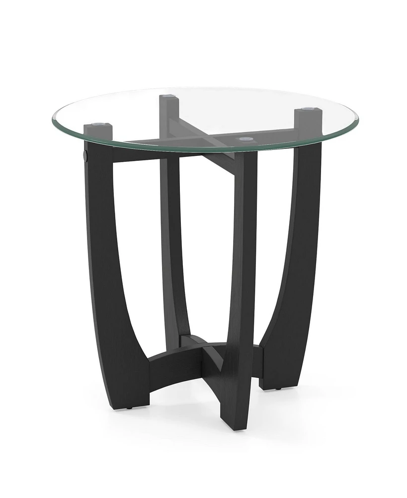 Round End Side Table with Tempered Glass Tabletop
