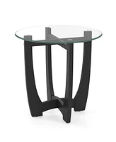Round End Side Table with Tempered Glass Tabletop