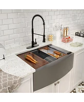 Stainless Steel Kitchen Sink and Kitchen Faucet Set with Cutting Board, Roller Blind, Drain Basket, Drain Grid and Drainer