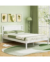 Wood Bed Frame with Headboard and Wooden Slats Support