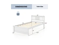 Wooden Platform Bed with Headboard Wood Slat Support