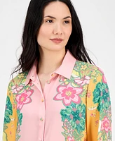 T Tahari Women's Printed Button-Front Long-Sleeve Shirt