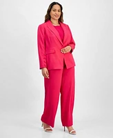 Tahari Asl Plus Size Single Button Crepe Blazer Knit T Shirt Wide Leg Pants