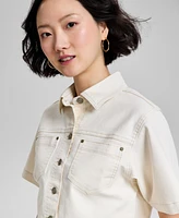 And Now This Women's Short-Sleeve Cropped Denim Shirt Jacket, Exclusively at Macy's