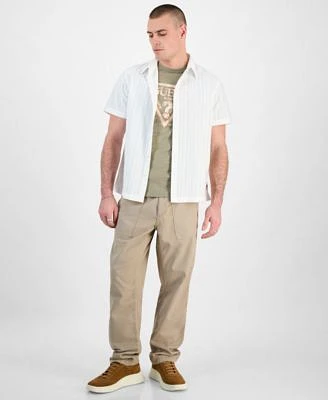 Guess Mens Striped Button Down Shirt Logo Graphic T Shirt Tapered Fit Canvas Pants
