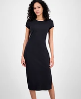 Boss Orange Women's Ribbed Side-Slit Open-Back Jersey Dress