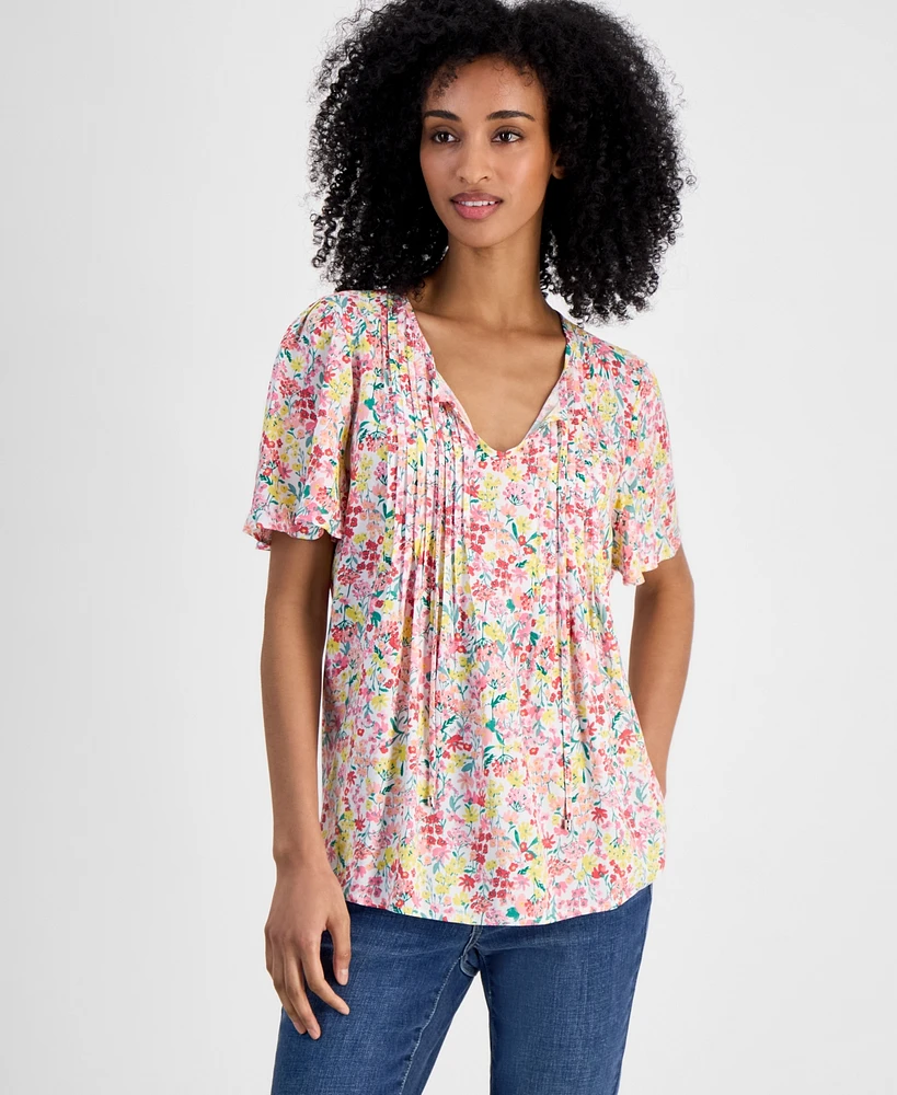 Tommy Hilfiger Women's Pintucked Floral-Print Top