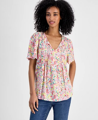 Tommy Hilfiger Women's Pintucked Floral-Print Top