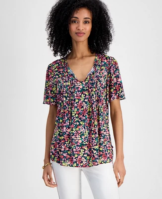 Tommy Hilfiger Women's Pintucked Floral-Print Top
