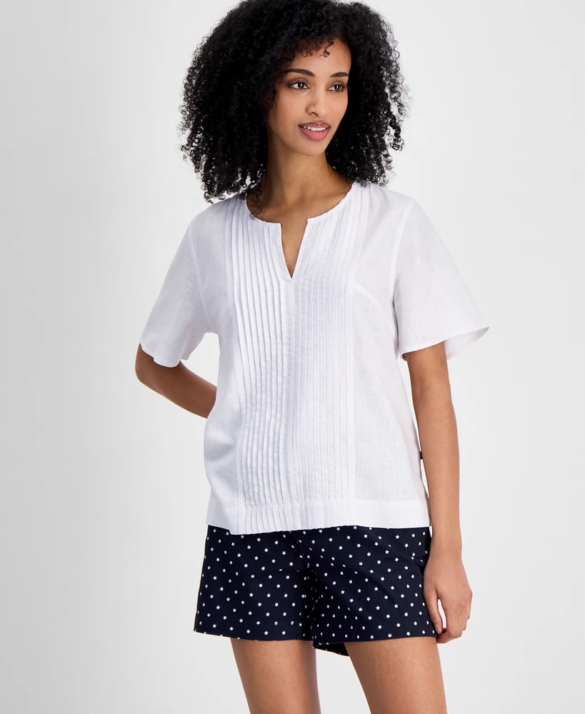 Tommy Hilfiger Women's Pintucked Linen-Blend Top