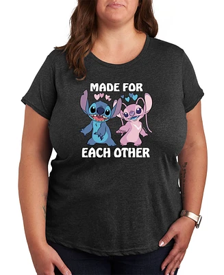 Hybird Apparel Plus Stitch Valentine's Day Made For Each Other Graphic Crew Neck T-Shirt