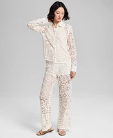 And Now This Women's Cotton Crocheted Lace Blouse