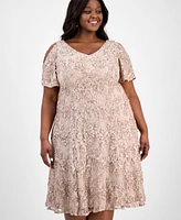 Alex Evenings Plus V-Neck A-Line Sequin Dress