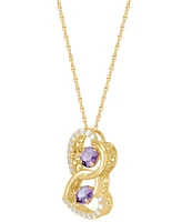 Macy's Amethyst (9/10 ct. t.w.) or Garnet (1-1/4 & White Topaz (1/4 Double Heart Pendant Necklace 14K Yellow Gold Over Sterling