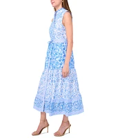 Msk Women's Printed Cotton Button-Front Sleeveless Midi Dress