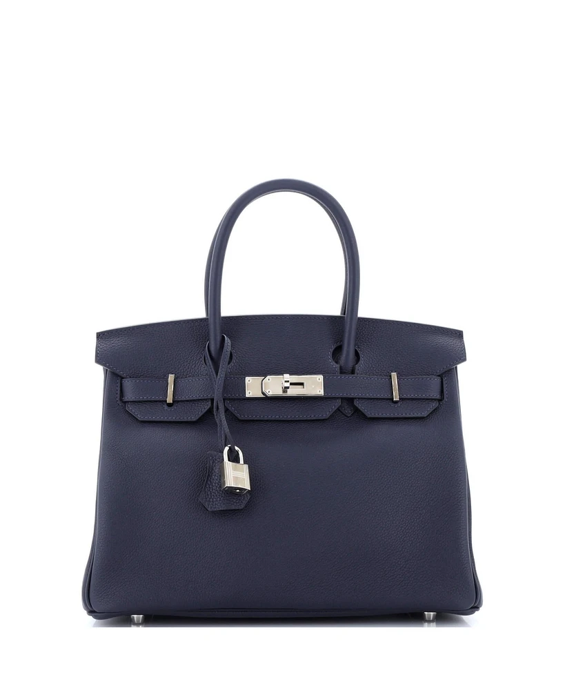 Pre-Owned HERMES Birkin 30 Handbag Blue Togo with Palladium Hardware