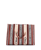 Pre-Owned Chloe Large Woody Tote Striped Linen