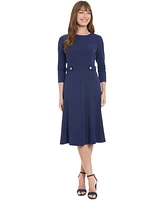 London Times Women's Crewneck 3/4-Sleeve Fit & Flare Dress