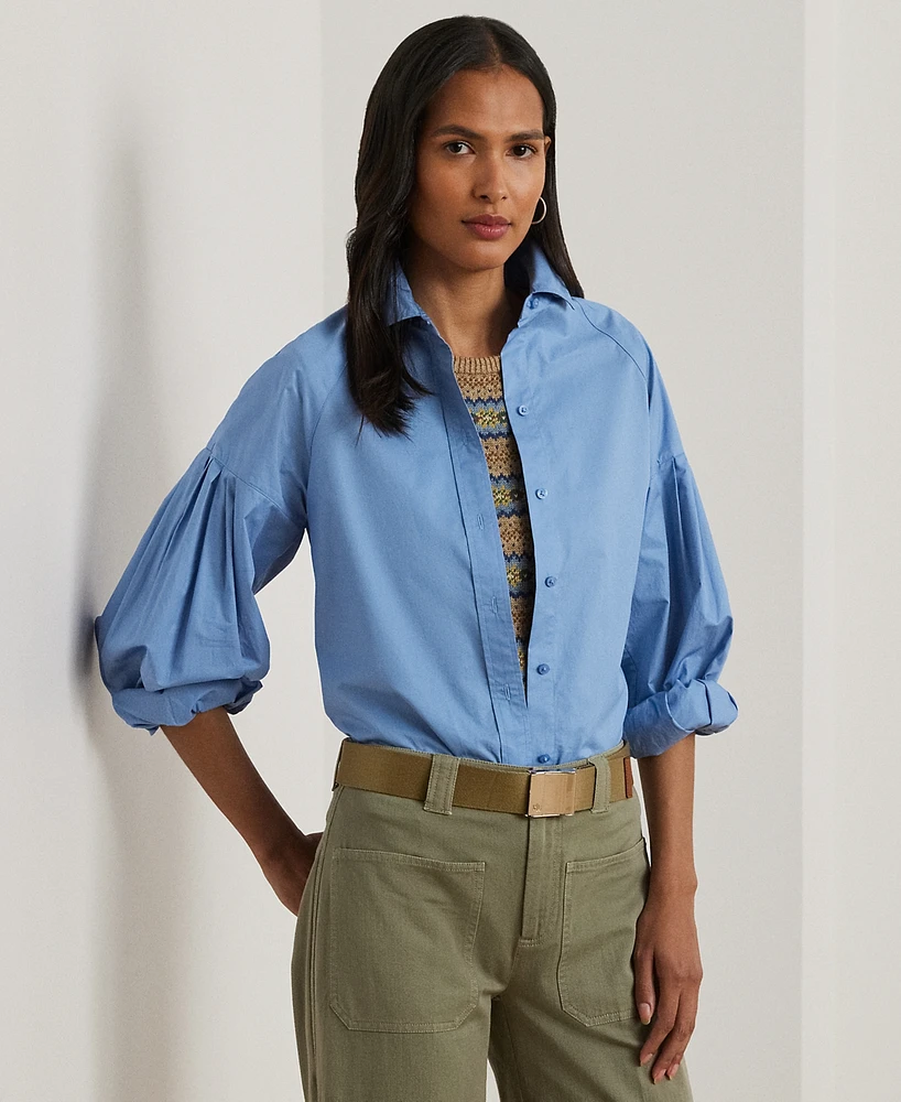 Lauren Ralph Petite Cotton Poplin Blouson-Sleeve Shirt