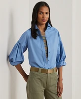 Lauren Ralph Petite Cotton Poplin Blouson-Sleeve Shirt